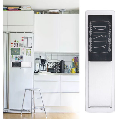 Imán indicador de lavavajillas limpio/sucio con cinta adhesiva de doble cara, color plata (negro y blanco).