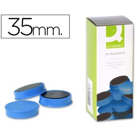 Imanes para sujecion q-connect ideal para pizarras magneticas35 mm azul -caja de 10 imanes