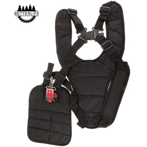 Imbracatura con Doppia Tracolla Imbottita, Bottoni di Sicurezza, Bretelle per Decespugliatore, Rasaerba e Decespugliatore, Spallacci Imbottiti, Bottoni di Sicurezza, Nera