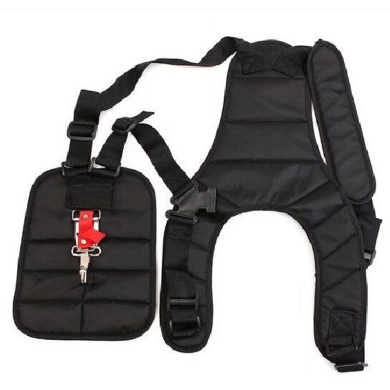 Image of Imbracatura nera con doppia cinghia imbottita in nylon resistente per decespugliatore, tosaerba e tagliabordi, decespugliatore da giardino, tosaerba,