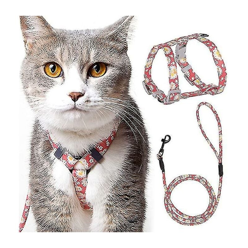 Imbracatura regolabile per gatti Imbracatura al guinzaglio (145 cm Rosa m) per gatti Cani di piccola taglia Nylon con guinzaglio resistente alla