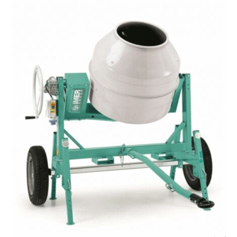 Imer – Bétonnière électrique tractable 235 litres – Moteur 1 kW – Homologation routière – Pour chantiers humides et terrains accidentés