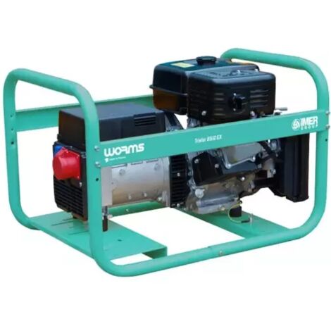 Imer – Groupe électrogène essence triphasé 9 kVA – Moteur WORMS EX40 14 CV – Autonomie 3h – Puissance sonore 72 dB – Démarrage électrique
