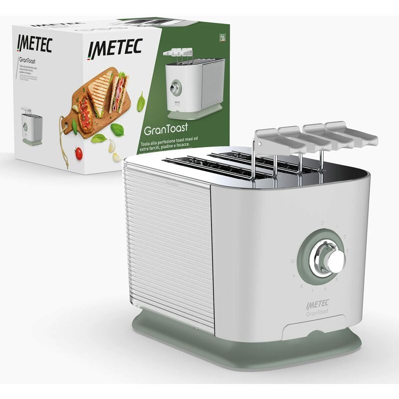 GranToast, tostapane per toast extra farciti, fessure xl, pinze a fondo chiuso apribili a 360° e regolabili in larghezza, 600 w, 10 livelli doratura,