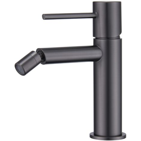 IMEX Bidet-Einhebelmischer aus Messing in Black Gun Metal mit 26 mm Keramikkartusche und doppelseitigem 3-8“-Flexschlauch-Set – Serie Monza