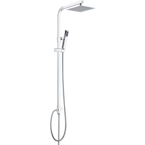 IMEX Colonna doccia miscelatore cromata in acciaio inox S304 e ottone asta regolabile con soffione quadrato 20x20 cm anticalcare supporto scorrevole maniglia e flessibile 15 m Imex-BDK010