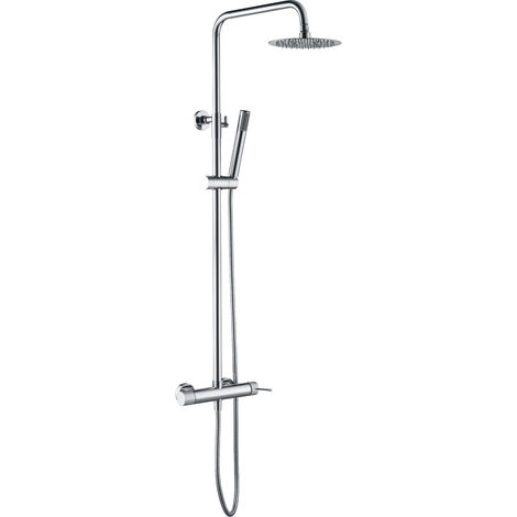 IMEX Colonna doccia miscelatore cromata in acciaio inox S304 e ottone con soffione extra piatto Ø20 cm anticalcare asta estensibile cartuccia ceramica Ø35 mm tubo flessibile 15 m serie LINE Imex