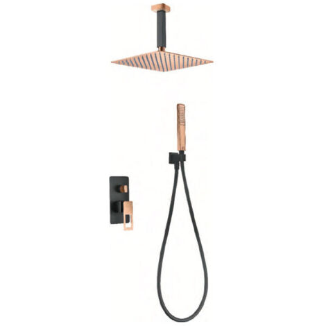 Imex – Colonne de douche encastrée monocommande 25x25 cm – Finition noir et or rose – BDES376NOR – Corps à 2 voies
