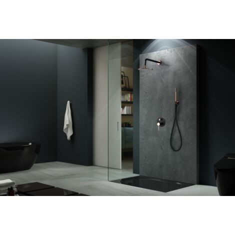 IMEX - Columna Ducha Empotrada sin Grifo  Conjunto de Ducha con Alcachofa y Flexo  Griferia Monomando con Rociador Efecto Lluvia  Caudal de 20L/min  Serie Milos Stick  Color Negro Oro