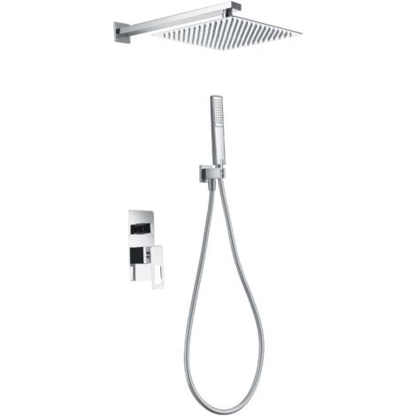 IMEX Einbauduschset aus verchromtem Edelstahl und Messing mit 25x25 cm extraflachem Regenduschkopf runder Duschbrause 2-Wege-Mischer und 35 mm Einhebelkartusche – Modell Suecia