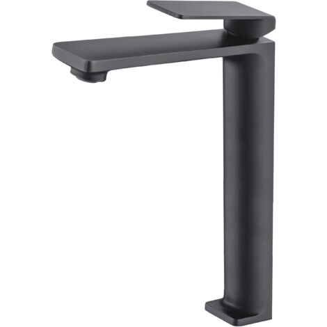 IMEX Einhebelmischer für hohen Waschtisch in matt schwarzem Messing-Zamak mit 25 mm Keramikkartusche und flexiblen 3-8-Zuleitungen – Modell FIYI XL