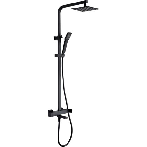 Imex – Ensemble de baignoire monocommande noir mat – Acier inox S304 – Pommeau carré 20 cm – Flexible PVC 1,5 m – Robinet en laiton intégré