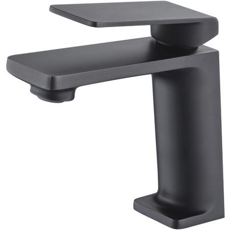 IMEX Grifo monomando en latón y zama color negro mate para lavabo con cartucho cerámico Ø25mm y tubos flexibles 38 modelo Fiyi Imex-BDF016-1NG