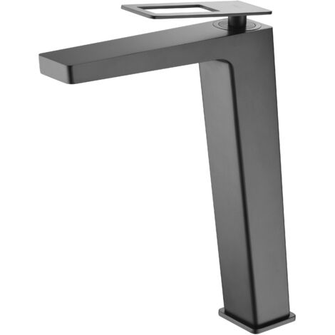 IMEX Hocharmatur für Waschtisch aus matt schwarzem Messing mit Keramik-Kartusche 26 mm und 2 flexiblen Anschlüssen 3-8 Höhe 289 mm minimalistisch Suecia BDC032-3NG
