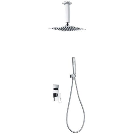 IMEX Kit incasso doccia con corpo in acciaio e ottone soffione 25x25 cm cartuccia monocomando 35 mm uscita acqua con flessibile PVC maniglia e braccio cromati – Estocolmo Imex-BDES37-6