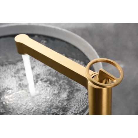 IMEX Miscelatore monocomando alto per lavabo in ottone con finitura oro spazzolato cartuccia ceramica Ø26 mm TOP 2 flessibili 3-8 inclusi altezza 272 mm modello Imex-BDC033-3OC