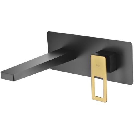 IMEX Miscelatore monocomando incasso lavabo aus Ottone und Zama nero opaco mit oro lucido Akzenten zweiteilig wandbündiger Einbau inkl Steuerbox – Modell SUECIA