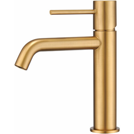 IMEX Miscelatore monocomando lavabo oro spazzolato corpo in ottone cartuccia ceramica Ø26 mm tubi flessibili 3-8 finitura PVD serie MONZA Imex-BDM039-1OC