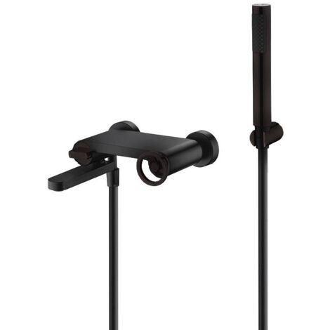 IMEX Miscelatore monocomando vasca Olimpo corpo in ottone e zama finitura nero opaco tubo flessibile acciaio 180 cm supporto doccetta ABS cartuccia ceramica Ø35 mm modello Imex-BDC033-4NG