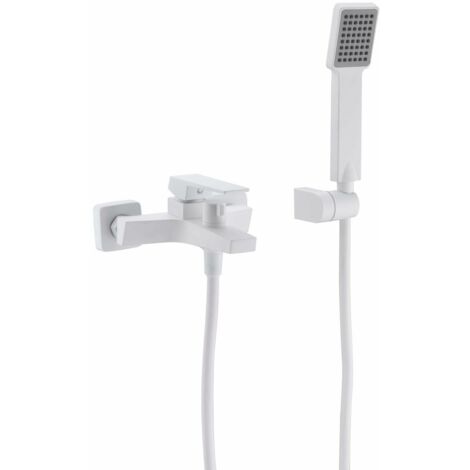 IMEX Miscelatore vasca-doccia bianco opaco in ottone e zama con cartuccia ceramica Ø35 mm tubo flessibile metallo 180 cm supporto doccetta ABS maniglia quadrata Imex-BDAR025-4BL