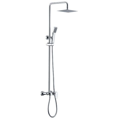 IMEX Miscelatore vasca-doccia monocomando in ottone e acciaio cromato con asta doccia estensibile in acciaio inox S304 soffione extrapiatto 20x20 cm anticalcare cartuccia ceramica Ø35mm modello Im
