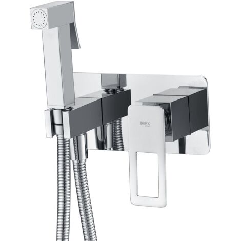 IMEX Mitigeur encastre bidet en acier et laiton finition chromee eau chaude et froide avec douchette et tuyau flexible modele Suecia Imex-BDC032-5