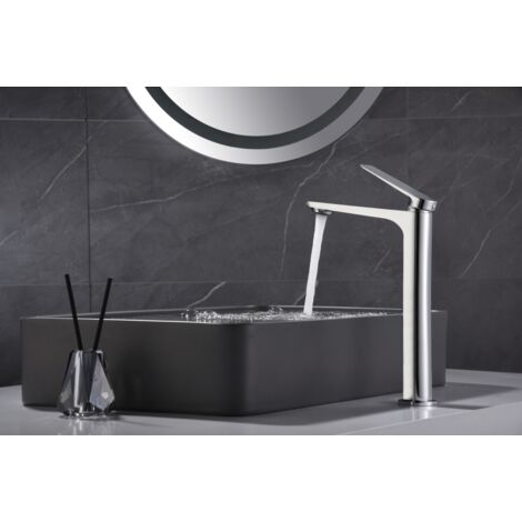 IMEX Mitigeur lavabo haut en laiton chrome avec cartouche ceramique Ø26 mm et set 2 flexibles 3-8 pour installation Imex-BDN047-3