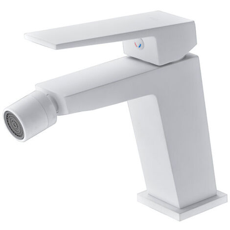 IMEX Mitigeur monocommande bidet corps en laiton finition blanc mat cartouche ceramique Ø35 mm avec flexibles 3-8 en metal zamac Modele ART Imex-BDAR025-2BL