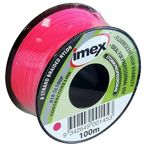 main image of "Imex Pink 100m Stringline High Visibility Fluorescent 8 Strand Braided Nylon"