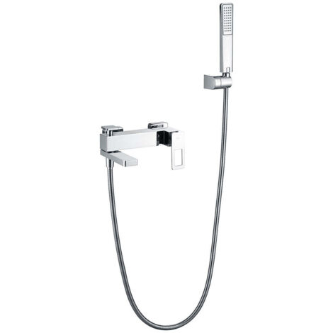 IMEX Robinet baignoire-douche en laiton chrome support ABS douchette ronde flexible acier 180 cm cartouche ceramique Ø35 mm modele Suecia Imex-BDC032-7
