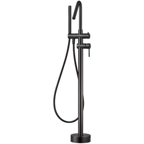 IMEX Robinet de baignoire et douche sur pied en acier et laiton noir mat avec cartouche ceramique Ø35 mm flexible PVC et poignee position unique modele Imex-BBECO1-BGM