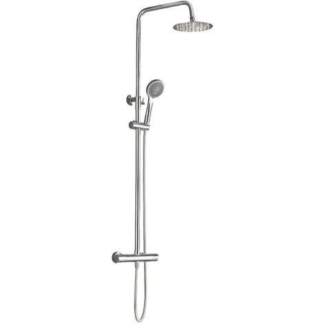 IMEX set de ducha termostática en acero y latón cromado con asta extensible grifo cuerpo frío cabezal extraplano Ø20 anticalcáreo y cartucho termostático TURN CLEAN SYSTEM Creta