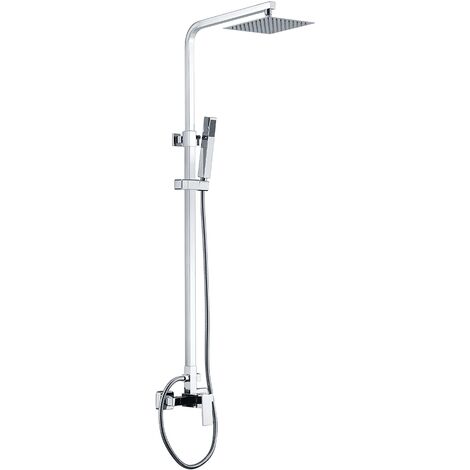 IMEX Set doccia miscelatore cromato in acciaio e ottone con asta estensibile 92-136 cm soffione quadrato 20x20 cm extrapiatto anticalcare cartuccia ceramica Ø35 mm flessibile 15 m modello Imex-BD