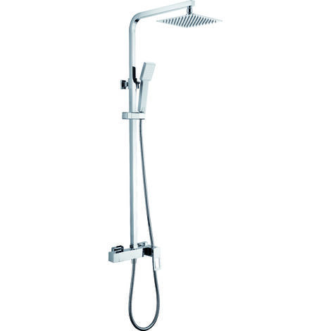 IMEX Set doccia miscelatore monocomando cromata acciaio inox S304 e ottone asta estensibile soffione extrapiatto 20x20 cm anticalcare cartuccia ceramica Ø35mm tubo 15 m modello Imex-BDC032