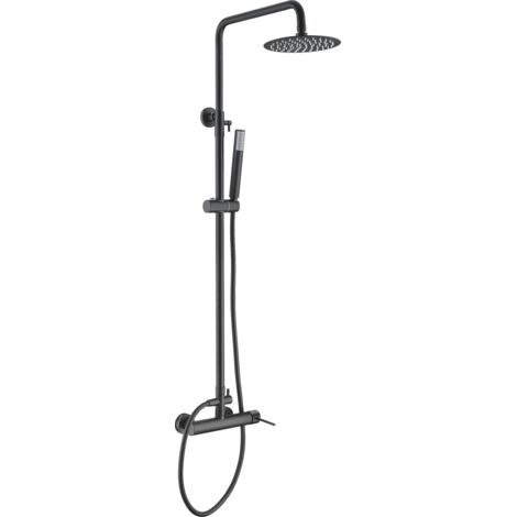 IMEX Set doccia monocomando nero opaco in acciaio e ottone con asta estensibile 95-1325 cm soffione extra piatto Ø20 cm anticalcare cartuccia ceramica Ø35 mm flessibile 15 m e maniglia Imex-BDYS0