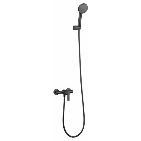 IMEX Set doccia Roma nero opaco in ottone e zama con tubo flessibile metallo 180 cm supporto doccetta in ABS maniglia rotonda cartuccia ceramica Ø35 mm - Modello Imex-BDR001-5NG
