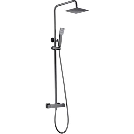 IMEX Set doccia termostatico Art nero opaco in acciaio e ottone con finitura PVD asta doccia estensibile soffione extra piatto Ø20 anticalcare cartuccia TURN CLEAN SYSTEM flessibile e maniglia – m
