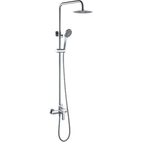 IMEX Set ducha monocomando serie URAL con cuerpo de latón cromado asta extensible rociador extraplano anticálcico acero y latón cromado Imex-BDG040 Ural