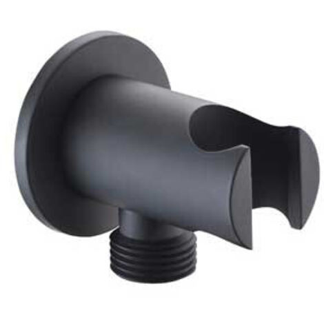 IMEX SFD002/NG Soporte Redondo Para Mango de Ducha Con Salida de Agua Negro Mate - ref: SFD002/NG