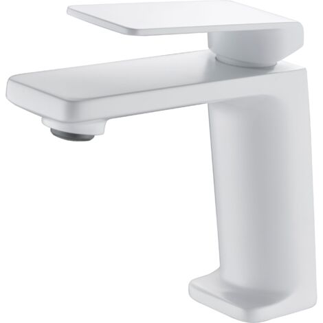 IMEX Waschtisch-Einhandmischer aus Messing und Zamak in mattweiß Keramik-Kartusche Ø25 mm flexible Anschlussschläuche 3-8 enthalten – Modell Fiyi