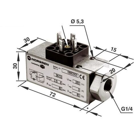 IMI NORGREN Pressostat pneumatique 0880300 G1/4 0.5 à 8 bar 1 inverseur (RT) 1 pc(s) S67446