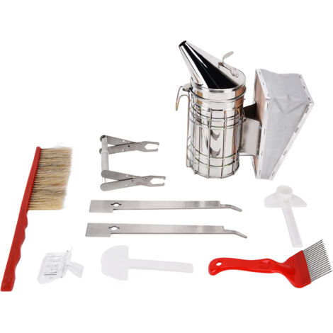 Imker-Set mit Rahmenklemme, roter Nadel, Wasserspender, Bienenbürste, Schaber, Smoker und Königinnenfänger