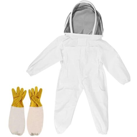 Imkerbekleidung mit Handschuhen, Kinder-Imkeranzug - Langärmliger Baumwollanzug, Kinderschutz, Imkerbedarf (M, weiß)