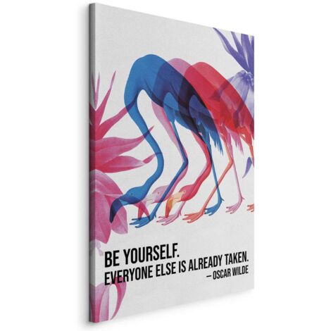 Immagine - Fenicotteri colorati - una citazione ispiratrice con silhouette di uccelli colorati / Ripetizione colorata - tre silhouette di fenicotteri e una citazione ispiratrice