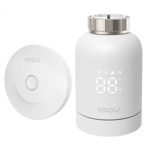 Imou Kit Termostato. Comprende hub ZG2-EU e valvola TRV1, La valvola TRV1 viene fornita con 6 adattatori di montaggio, rilevamento finestra aperta, protezione congelamento, programmabile e compatibile