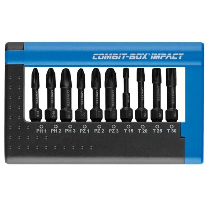 Impact Bits - Witte - Combit-Box - 10 pieces - Pozidriv - Metal - Painted - Compatible Pozidriv Screws - 20x20x20 cm