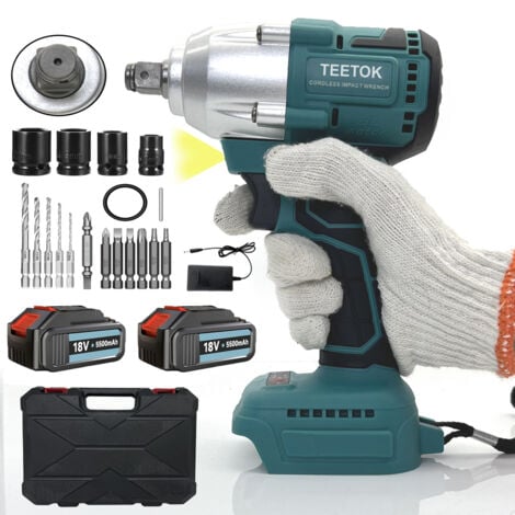 TEETOK Impact Driver, 3in1 Cordless Brushless Electric Impact Wrench Ratchet Driver Drill Screwdriver, 1/2" Socket(14/17/19/22mm), 450Nm, 2x 5.5A Batteries, 5 Drills, 7 Screws, Compatible with Makita Battery