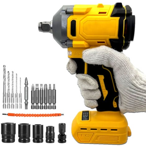 MAWIRON Impact wrenches,700 Nm Cordless Brushless Impact wrench Driver Drills Screwdrivers Gun Car Repair Wheel Nut Gun，1/2" Torque，4x Sockets & Drill Accessories,(No Battery),Compatible With Dewalt Battery