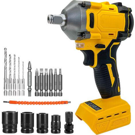 Impact wrenches,Cordless Brushless Impact wrench Driver Rattle Gun Drills Screwdrivers, 1/2 Inch High Torque ,700 Nm, 4x Sockets (7/9/14/17mm),7 drill bits,(No Battery),Compatible With Dewalt Battery
