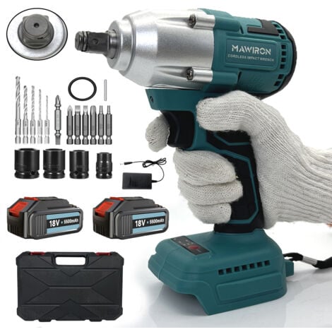 TEETOK Impact wrenches,Cordless Impact Wrench, 18V Electric Wrench Driver Drill ,Compatible with Makita Battery, 1/2 inch Impact Gun with 4 Sockets,+2 5.5A Battery+Charger, for Car Tires, DIY ,Repair